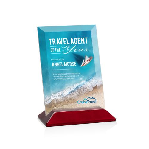 Corporate Awards - Eco Friendly Awards - Wood Awards - Embassy Full Color Starfire/Rosewood (Vert) Rectangle Crystal Award