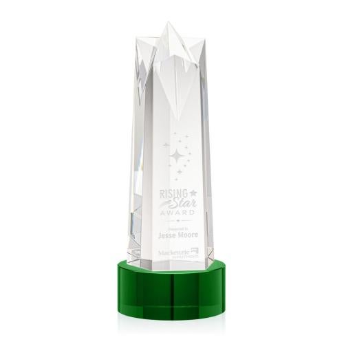 Corporate Awards - Crystal Awards - Crystal Pillar Awards - Ellesmere Star on Marvel Base - Green