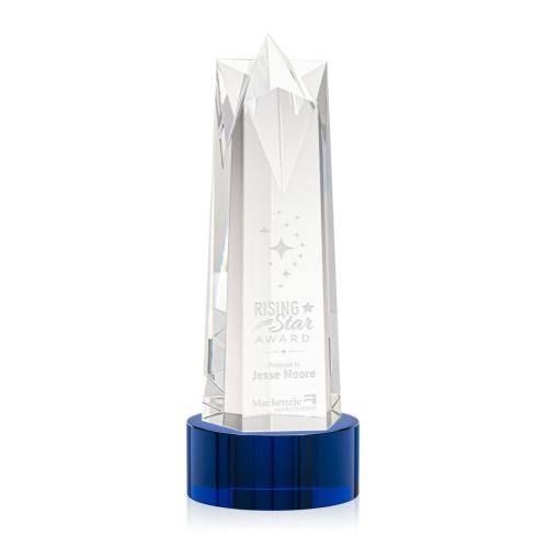 Corporate Awards - Crystal Awards - Crystal Pillar Awards - Ellesmere Star on Marvel Base - Blue