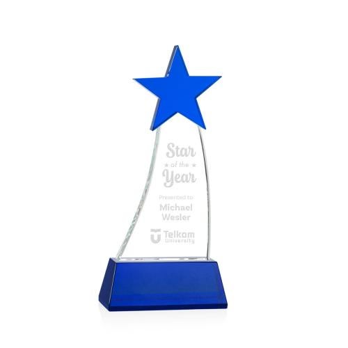Corporate Awards - Glass Awards - Colored Glass Awards - Manolita Blue/Blue Star Crystal Award