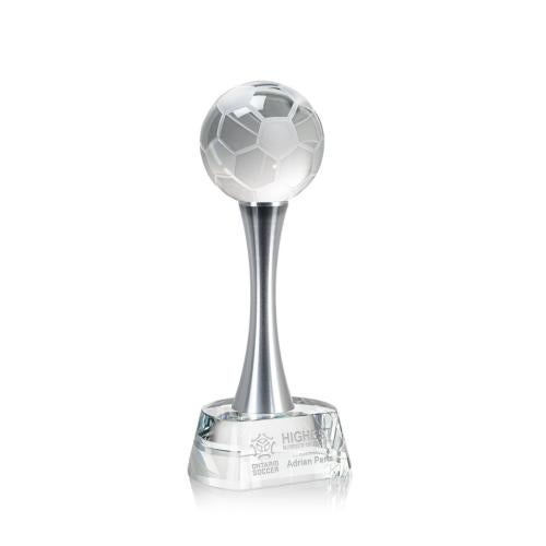 Corporate Awards - Sports Awards - Soccer Awards - Soccer Ball Spheres on Willshire Base Crystal Award
