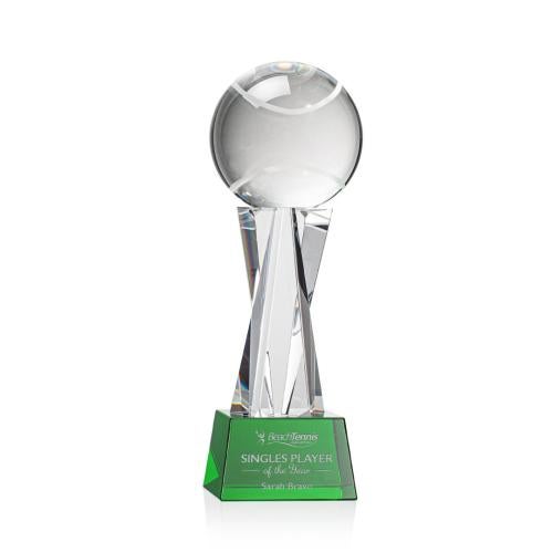 Corporate Awards - Glass Awards - Colored Glass Awards - Tennis Ball Green on Grafton Base Spheres Crystal Award