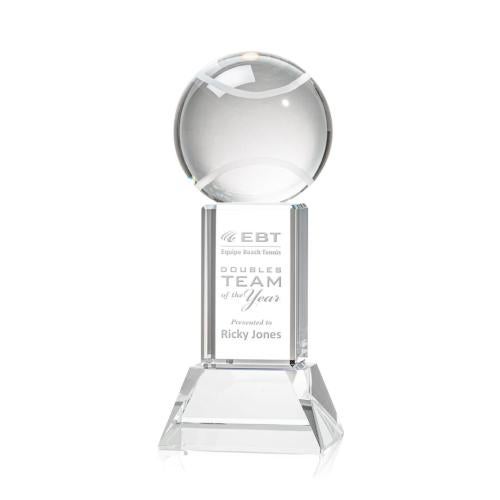 Corporate Awards - Sports Awards - Tennis Awards - Tennis Ball Clear on Stowe Base Spheres Crystal Award