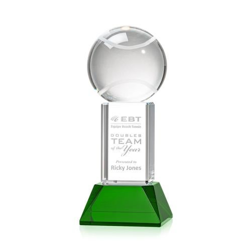 Corporate Awards - Glass Awards - Colored Glass Awards - Tennis Ball Green on Stowe Base Spheres Crystal Award