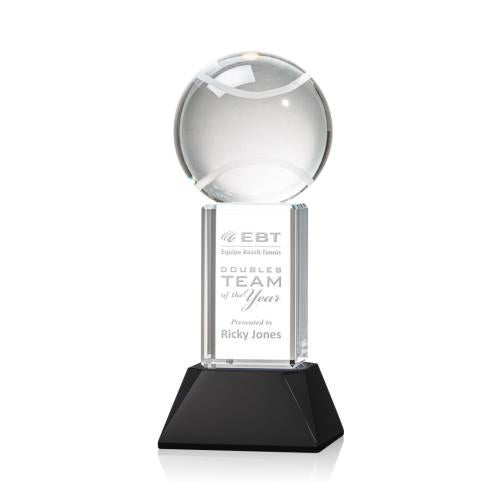 Corporate Awards - Sports Awards - Tennis Awards - Tennis Ball Black on Stowe Base Spheres Crystal Award