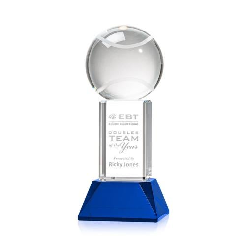 Corporate Awards - Glass Awards - Colored Glass Awards - Tennis Ball Blue on Stowe Base Spheres Crystal Award