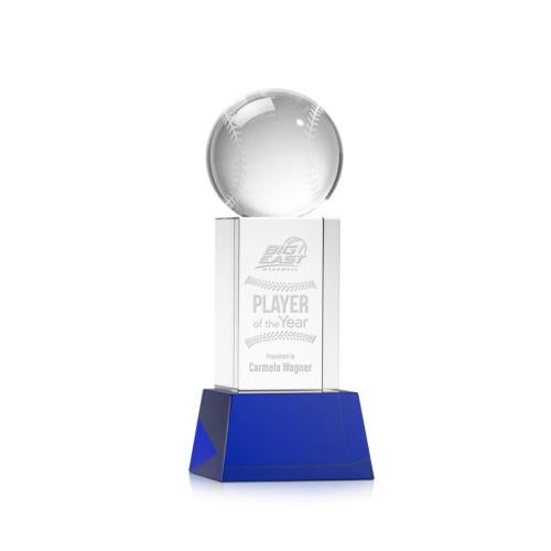 Corporate Awards - Glass Awards - Colored Glass Awards - Baseball Blue on Belcroft Base Spheres Crystal Award