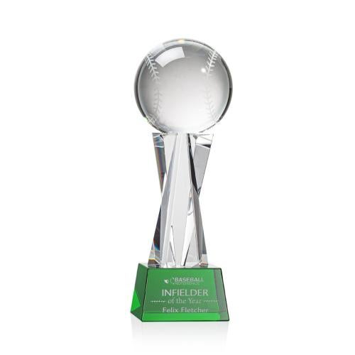 Corporate Awards - Glass Awards - Colored Glass Awards - Baseball Green on Grafton Base Spheres Crystal Award