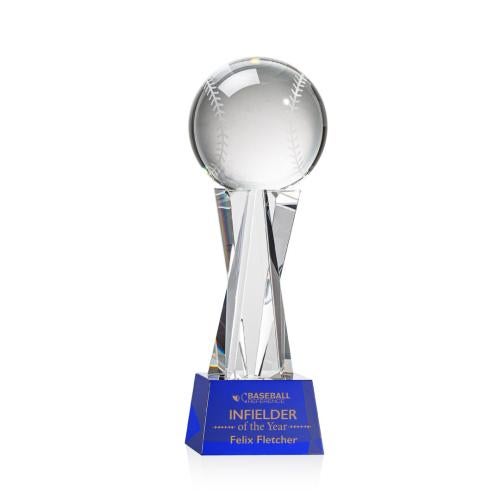 Corporate Awards - Glass Awards - Colored Glass Awards - Baseball Blue on Grafton Base Spheres Crystal Award