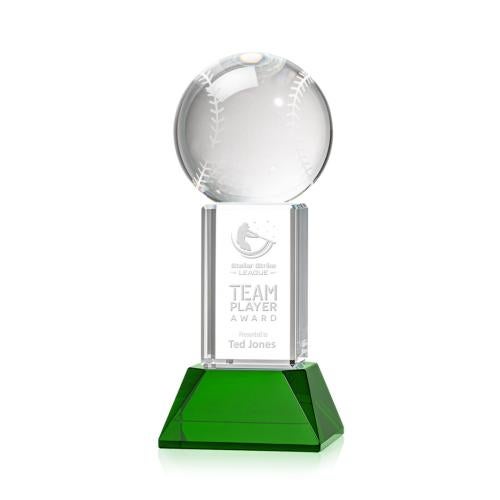 Corporate Awards - Glass Awards - Colored Glass Awards - Baseball Green on Stowe Base Spheres Crystal Award