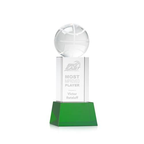 Corporate Awards - Glass Awards - Colored Glass Awards - Basketball Green on Belcroft Base Spheres Crystal Award