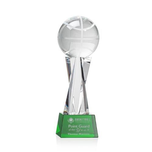Corporate Awards - Glass Awards - Colored Glass Awards - Basketball Green on Grafton Base Spheres Crystal Award