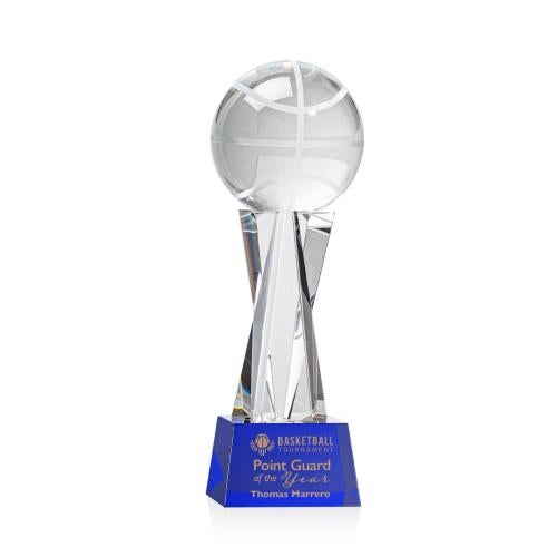 Corporate Awards - Glass Awards - Colored Glass Awards - Basketball Blue on Grafton Base Spheres Crystal Award