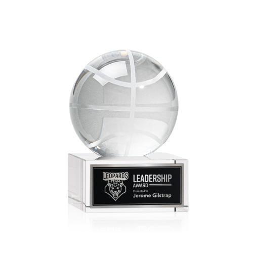 Corporate Awards - Sports Awards - Basketball Awards - Basketball Spheres on Hancock Base Crystal Award