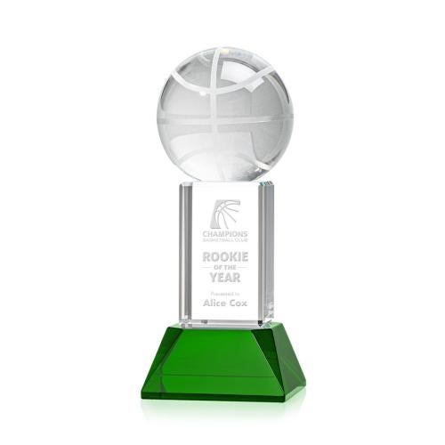 Corporate Awards - Glass Awards - Colored Glass Awards - Basketball Green on Stowe Base Spheres Crystal Award