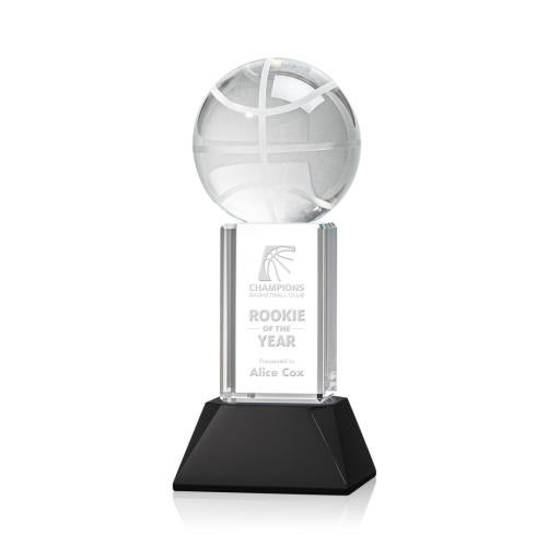 Corporate Awards - Sports Awards - Basketball Awards - Basketball Black on Stowe Base Spheres Crystal Award