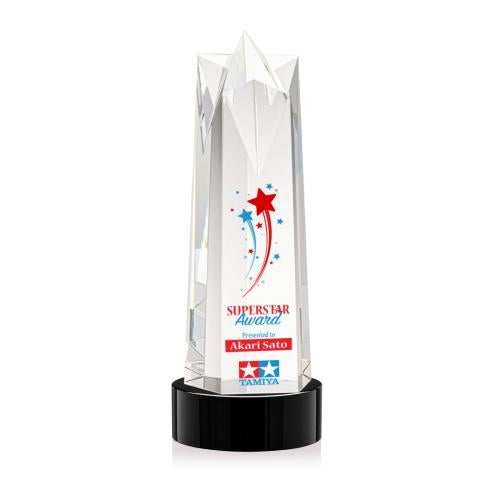 Corporate Awards - Crystal Awards - Crystal Pillar Awards - Ellesmere Full Color Black on Stanrich Star Crystal Award