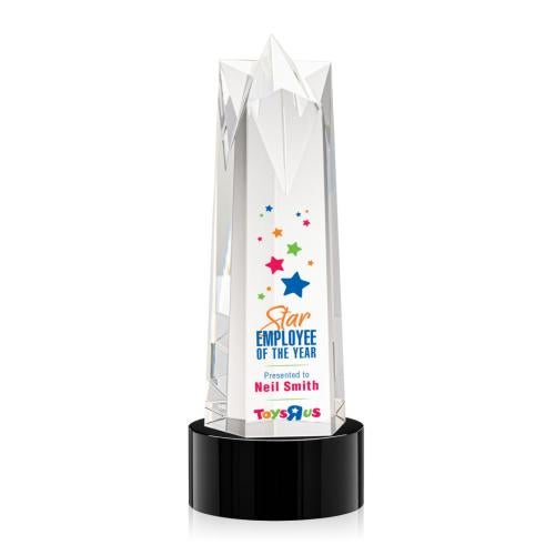 Corporate Awards - Crystal Awards - Crystal Pillar Awards - Ellesmere Full Color Black on Marvel Star Crystal Award