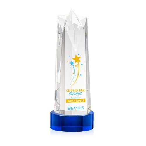 Corporate Awards - Crystal Awards - Crystal Pillar Awards - Ellesmere Full Color Blue on Stanrich Star Crystal Award
