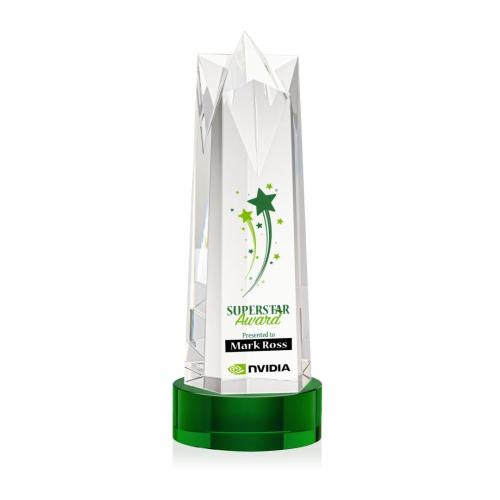 Corporate Awards - Crystal Awards - Crystal Pillar Awards - Ellesmere Full Color Green on Stanrich Star Crystal Award