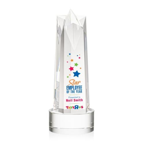 Corporate Awards - Crystal Awards - Crystal Pillar Awards - Ellesmere Full Color Clear on Marvel Star Crystal Award