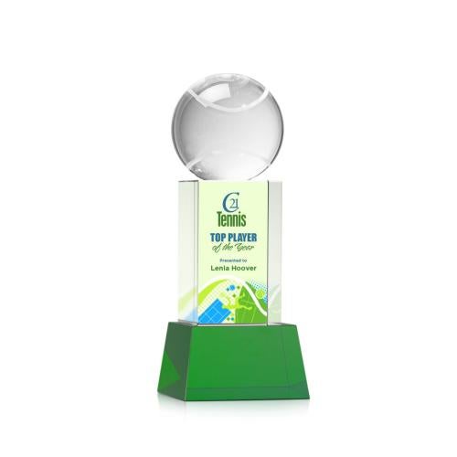 Corporate Awards - Glass Awards - Colored Glass Awards - Tennis Ball Full Color Green on Belcroft Spheres Crystal Award