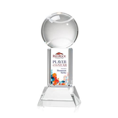 Corporate Awards - Sports Awards - Tennis Awards - Tennis Ball Full Color Clear on Stowe Spheres Crystal Award