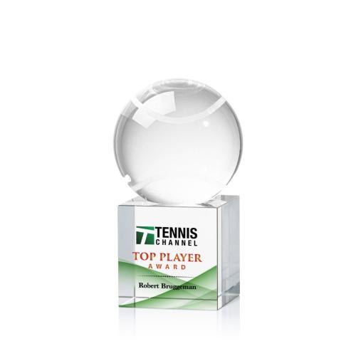 Corporate Awards - Sports Awards - Tennis Awards - Tennis Ball Full Color Spheres on Granby Crystal Award
