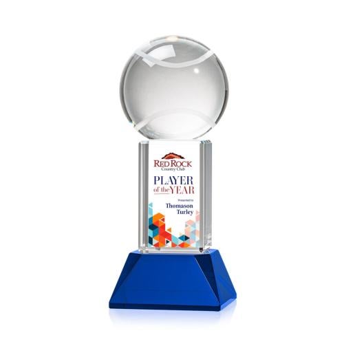 Corporate Awards - Glass Awards - Colored Glass Awards - Tennis Ball Full Color Blue on Stowe Spheres Crystal Award