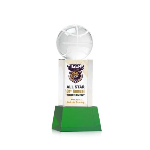 Corporate Awards - Glass Awards - Colored Glass Awards - Basketball Full Color Green on Belcroft Spheres Crystal Award