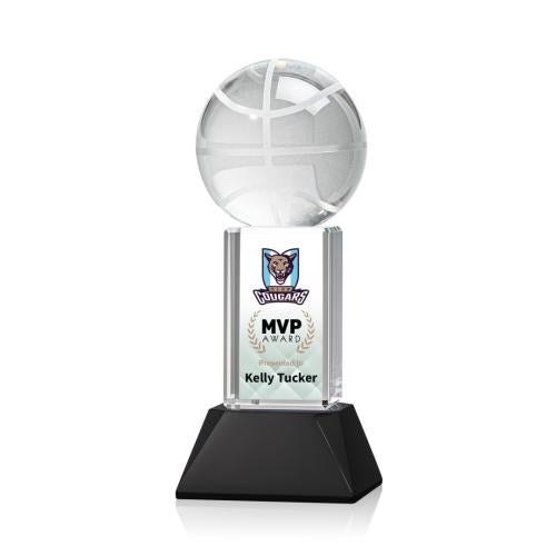 Corporate Awards - Sports Awards - Basketball Awards - Basketball Full Color Black on Stowe Spheres Crystal Award