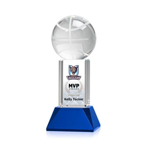 Corporate Awards - Sports Awards - Basketball Awards - Basketball Full Color Blue on Stowe Spheres Crystal Award