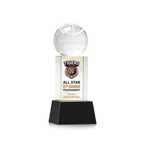 Corporate Awards - Sports Awards - Basketball Awards - Basketball Full Color Black on Belcroft Spheres Crystal Award
