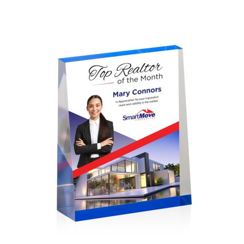 Corporate Awards - Acrylic Awards - Lansing Full Color Blue (Vert) Rectangle Acrylic Award
