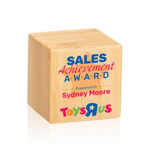 Corporate Awards - Eco Friendly Awards - Kenilworth Full Color Cube Bamboo Award