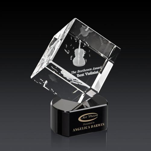 Corporate Awards - Modern Awards - Burrill 3D Black on Paragon Base Crystal Award