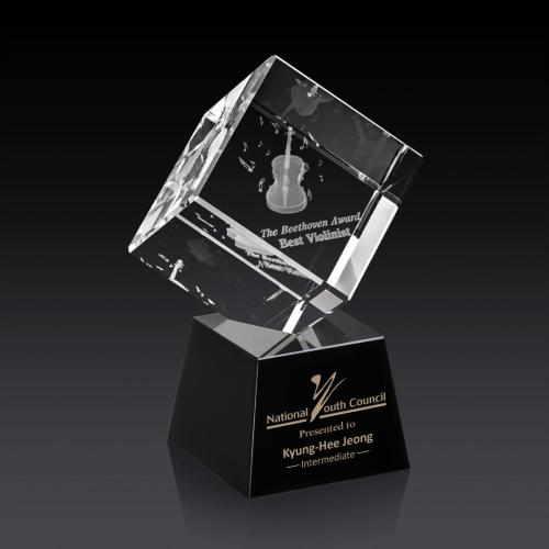 Corporate Awards - Modern Awards - Burrill 3D Black on Robson Base Crystal Award