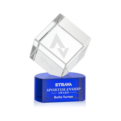 Corporate Awards - Glass Awards - Colored Glass Awards - Burrill Blue on Paragon Base Crystal Award