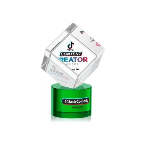 Corporate Awards - Glass Awards - Colored Glass Awards - Burrill Full Color Green on Marvel Base Crystal Award