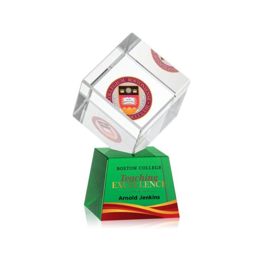 Corporate Awards - Glass Awards - Colored Glass Awards - Burrill Full Color Green on Robson Base Crystal Award