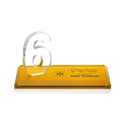 Corporate Awards - Glass Awards - Colored Glass Awards - Northam Milestone Amber Number Crystal Award