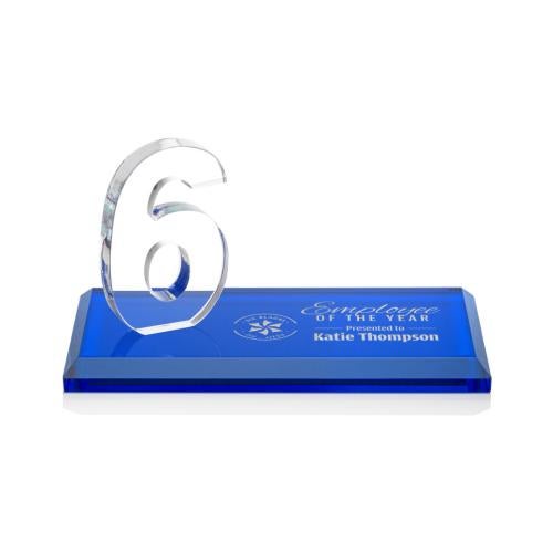 Corporate Awards - Glass Awards - Colored Glass Awards - Northam Milestone Blue Number Crystal Award