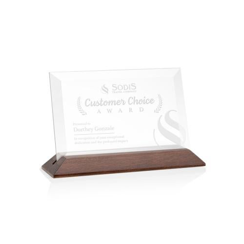 Corporate Awards - Eco Friendly Awards - Wood Awards - Embassy Starfire/Walnut (Horiz) Rectangle Crystal Award