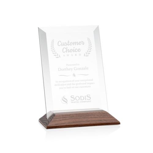 Corporate Awards - Eco Friendly Awards - Wood Awards - Embassy Starfire/Walnut (Vert) Rectangle Crystal Award