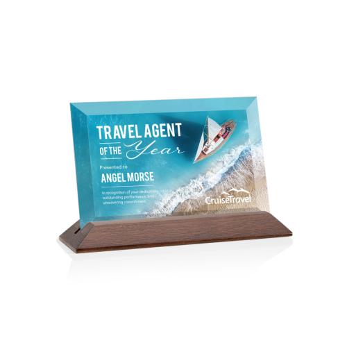 Corporate Awards - Eco Friendly Awards - Wood Awards - Embassy Full Color Starfire/Walnut (Horiz) Rectangle Crystal Award