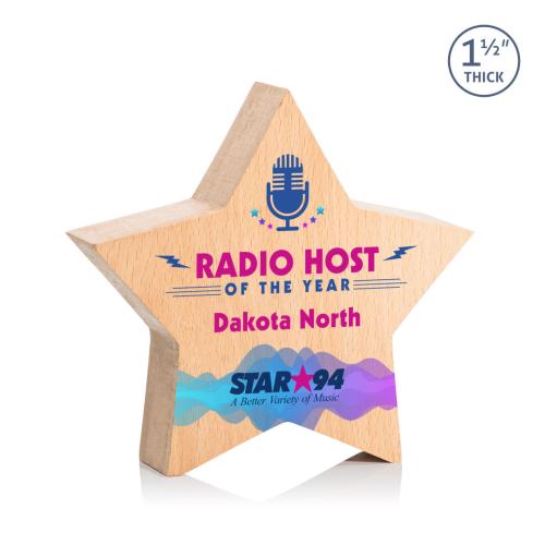 Corporate Awards - Crystal Awards - Crystal Star Awards - Rothwell Full Color Star Wood Award