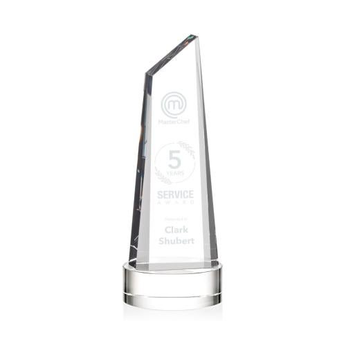 Corporate Awards - Crystal Awards - Crystal Pillar Awards - Akron Clear on Base Obelisk Crystal Award
