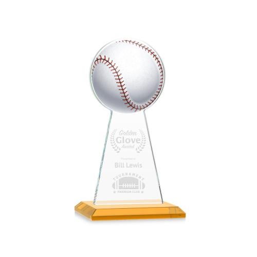 Corporate Awards - Crystal Awards - Crystal Pillar Awards - Edenwood Baseball Amber Obelisk Crystal Award