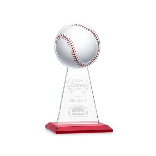 Corporate Awards - Crystal Awards - Colored Crystal - Red Crystal Awards - Edenwood Baseball Red Obelisk Crystal Award