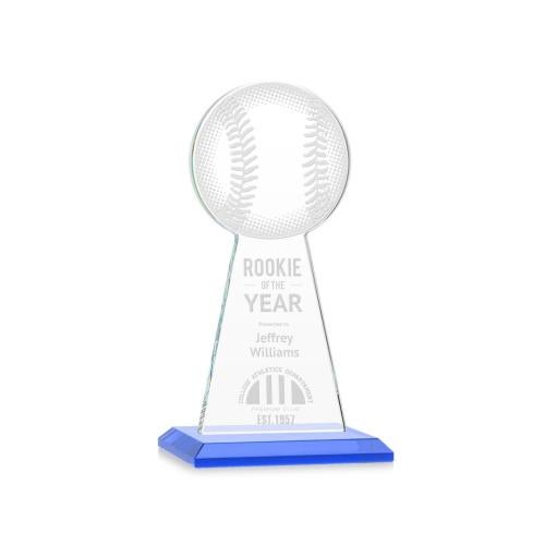 Corporate Awards - Crystal Awards - Crystal Pillar Awards - Edenwood Baseball Sky Blue Obelisk Crystal Award